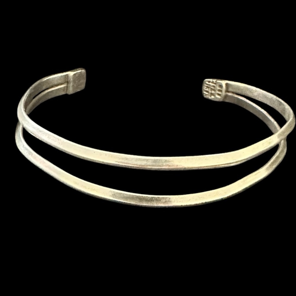 Vintage Mexico 925 Sterling Silver Double Band Cuff Bracelet
